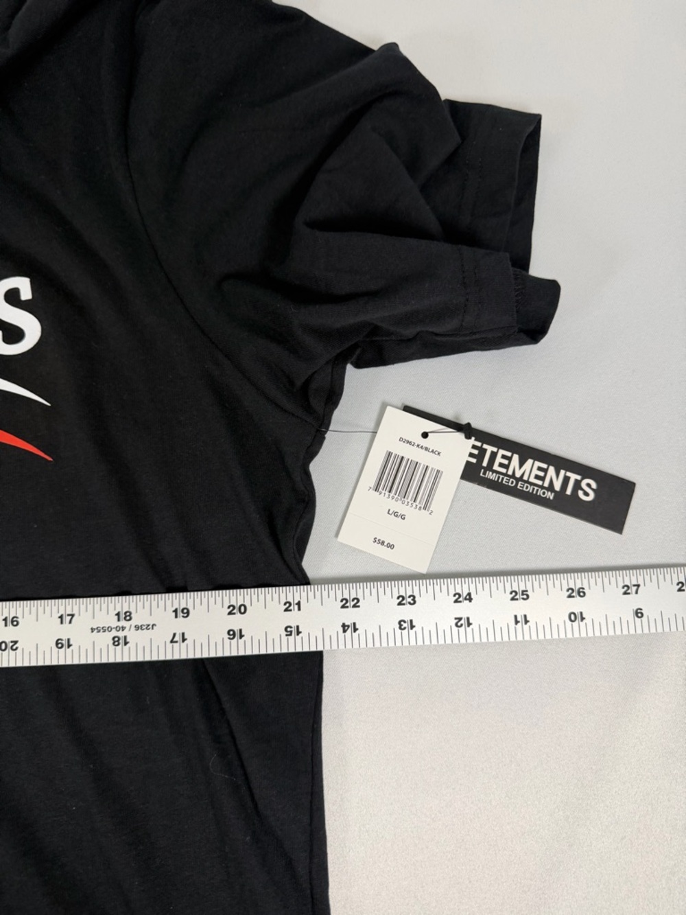 Vetements Black Tee with White Logo and Red Wave - Picture 4 of 7